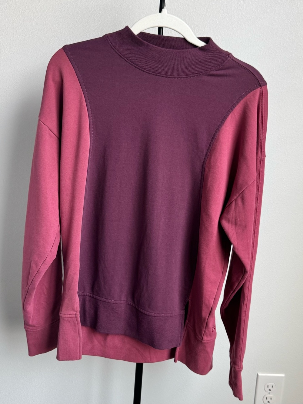 Athleta Colorblock Mock Neck Pullover Sweatshirt Burgundy Pink - NWOT Size S
